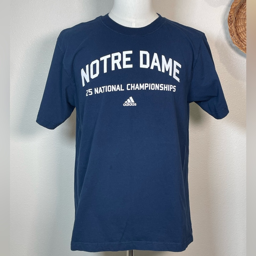 Notre Dame NCAA Adidas Men's "25 Championships" Navy Blue White Football TShirt